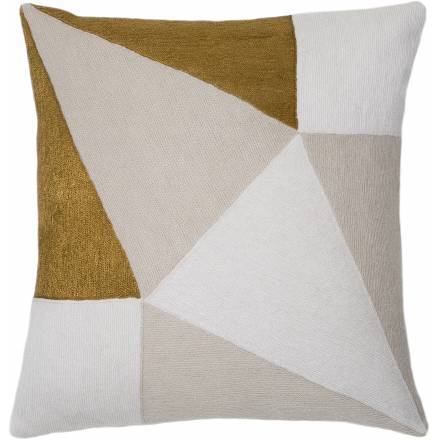 Judy Ross Textiles Hand-Embroidered Chain Stitch Prism Throw Pillow cream/oyster/gold rayon